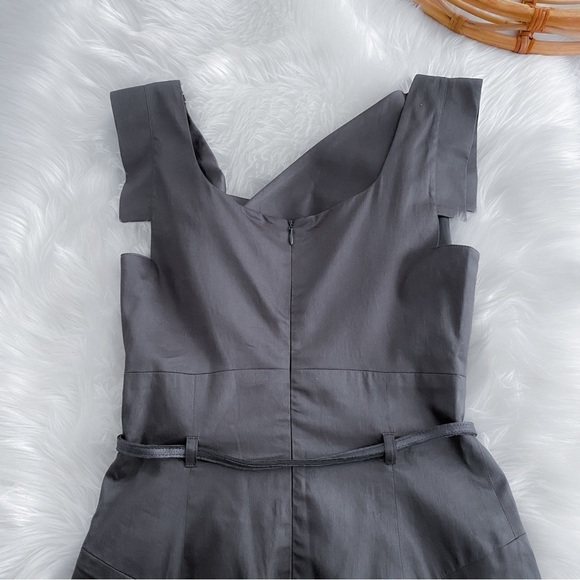 Black Halo Jackie Belted Stretch Gabardine Sheath Dress Gray Cap Sleeve - Picture 6 of 11